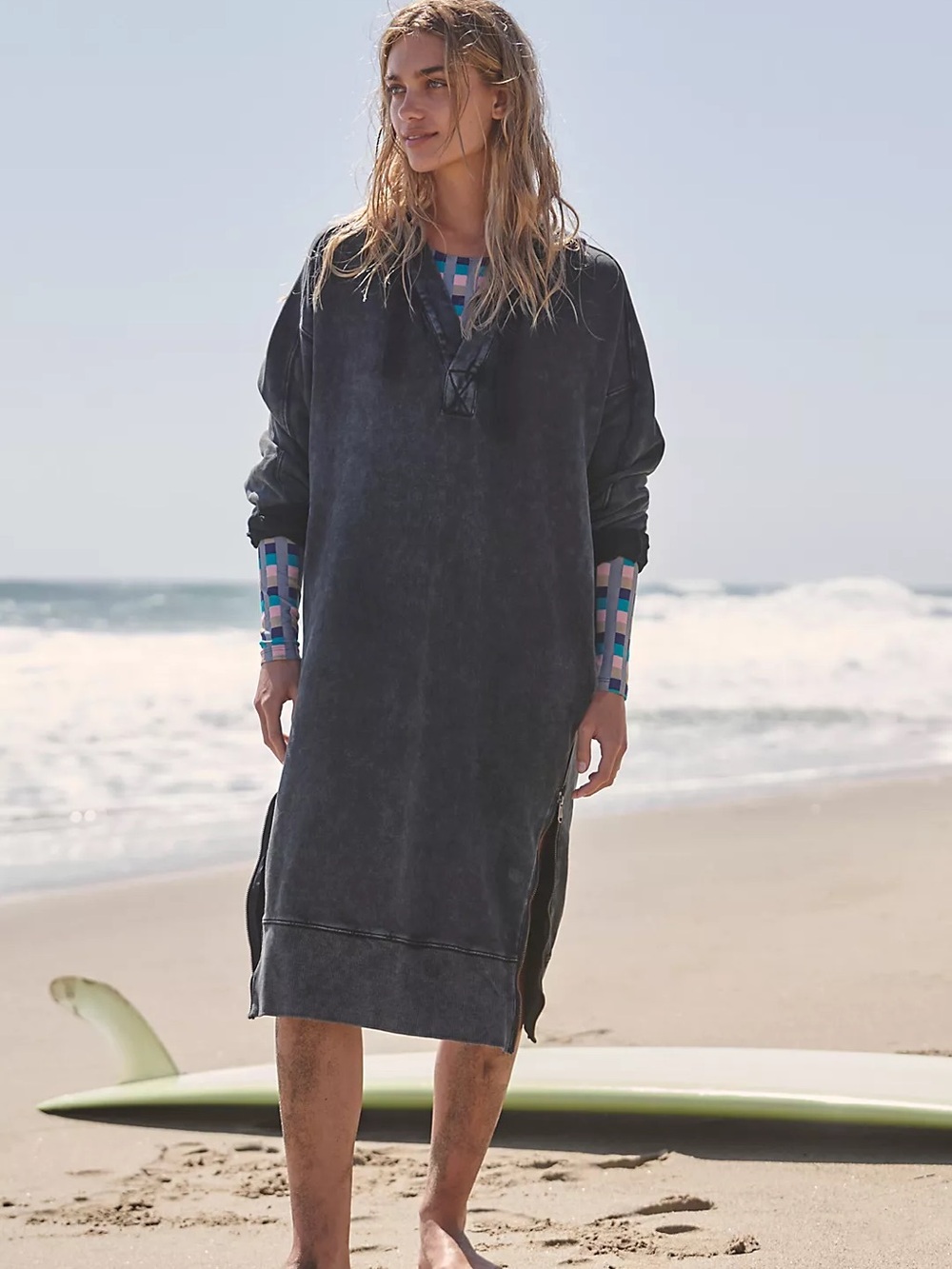 Free People Spur Of The Moment Solid Hoodie Medium Black NWT